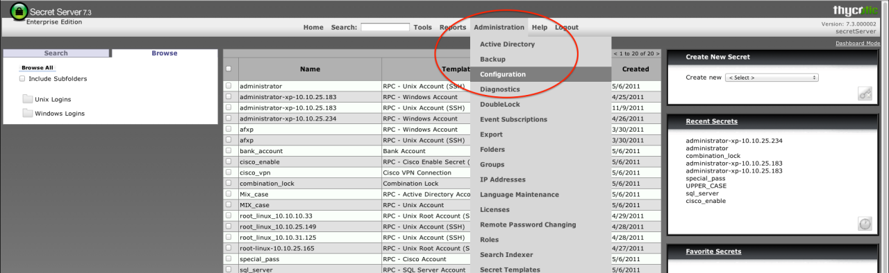 Secrets authentication credentials